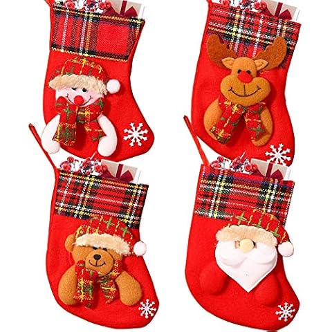 JAHEMU Weihnachtsstrumpf Weihnachtssocken Klein Nikolaussocken Nikolausstrumpf Hängende Strümpfe Weihnachten Süßigkeiten Geschenk Beutel zum Befüllen und Aufhängen Weihnachtsdeko 4 Stück Cover