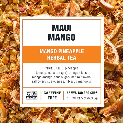 Image of Tiesta Tea - Maui Mango, Loose Leaf, Mango Pineapple Herbal Tea, Premium Non-Caffeinated Fruit Blend, Makes Hot or Iced & Brews Up to 250 Cups - 16oz Bulk Pouch & 5.5oz Refillable Tin Combo