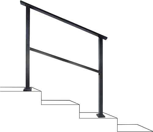 Barandilla de escalera al aire libre de 2 o 3 escalones, pasamanos de hierro forjado negro con ajustable 0-30 para porche delantero, barandilla de