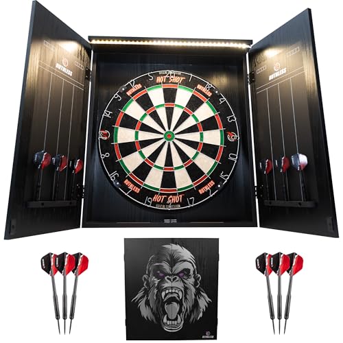Ruthless Home Darts Centre with or Without LED Light Options | Home Dart Board Centre Including Cabinet, Dartboard and 2 Sets of Darts. (Gorilla + LED Light) by RUTHLESS - Used condition - US$64.80