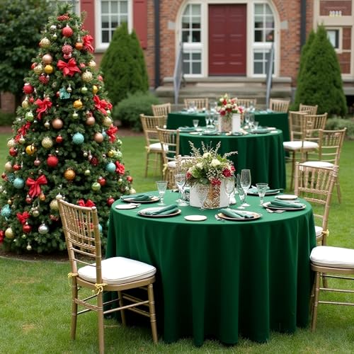 Image of sancua Round Tablecloth 108 Inch Diameter, 6 Pack Hunter Green, Circle Polyester Fabric Table Cloth for Chiristmas Party Reception Banquet Birthday, Washable Formal Table Cover(Fit 42-96 Inch Tables)