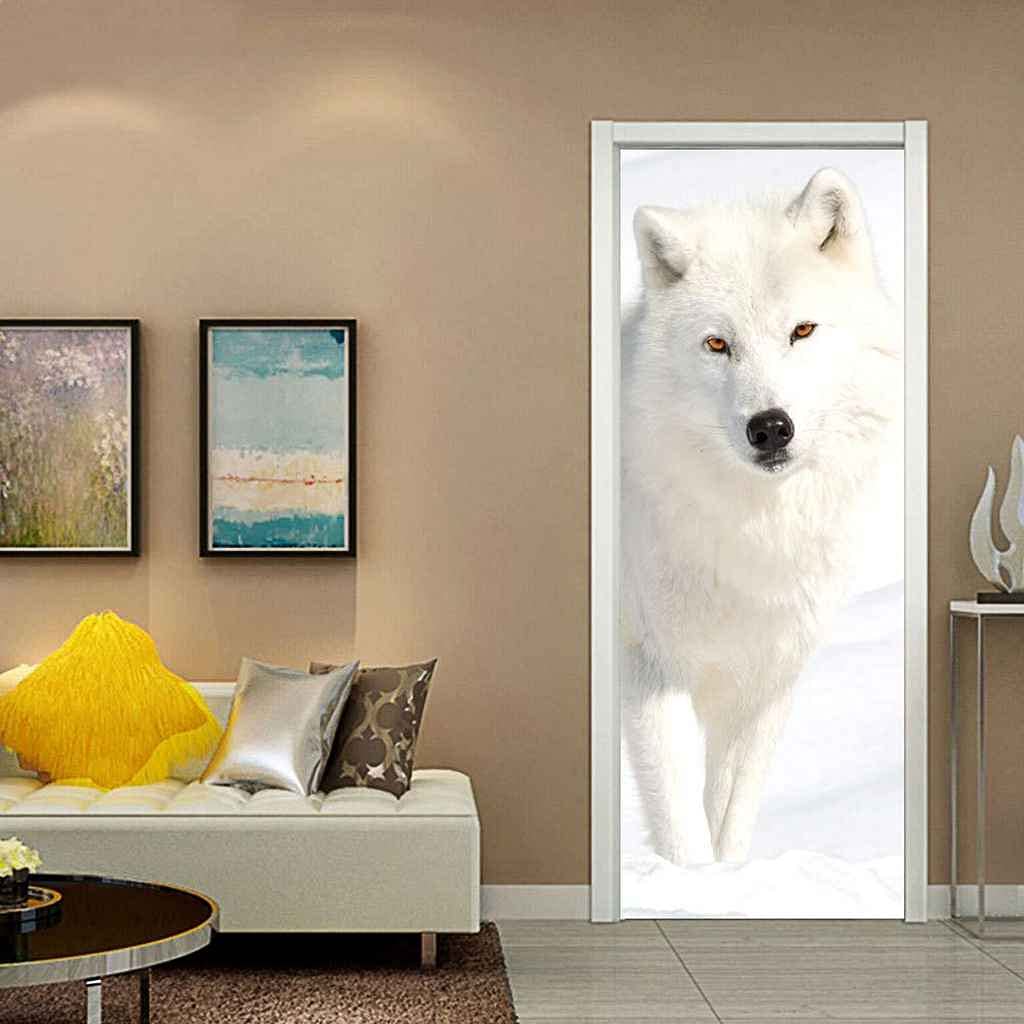 Autocollant Mural Porte 80x210 Cm – Loup En Pleine Nature, Forêt – PVC Amovible Et Auto-adhésif Pour Salon Ou Chambre
