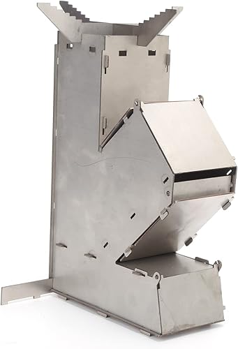 Estufa de cohete para mochileros, estufa portátil de cohete de acero inoxidable para mochileros, mini estufa de leña desmontable duradera y