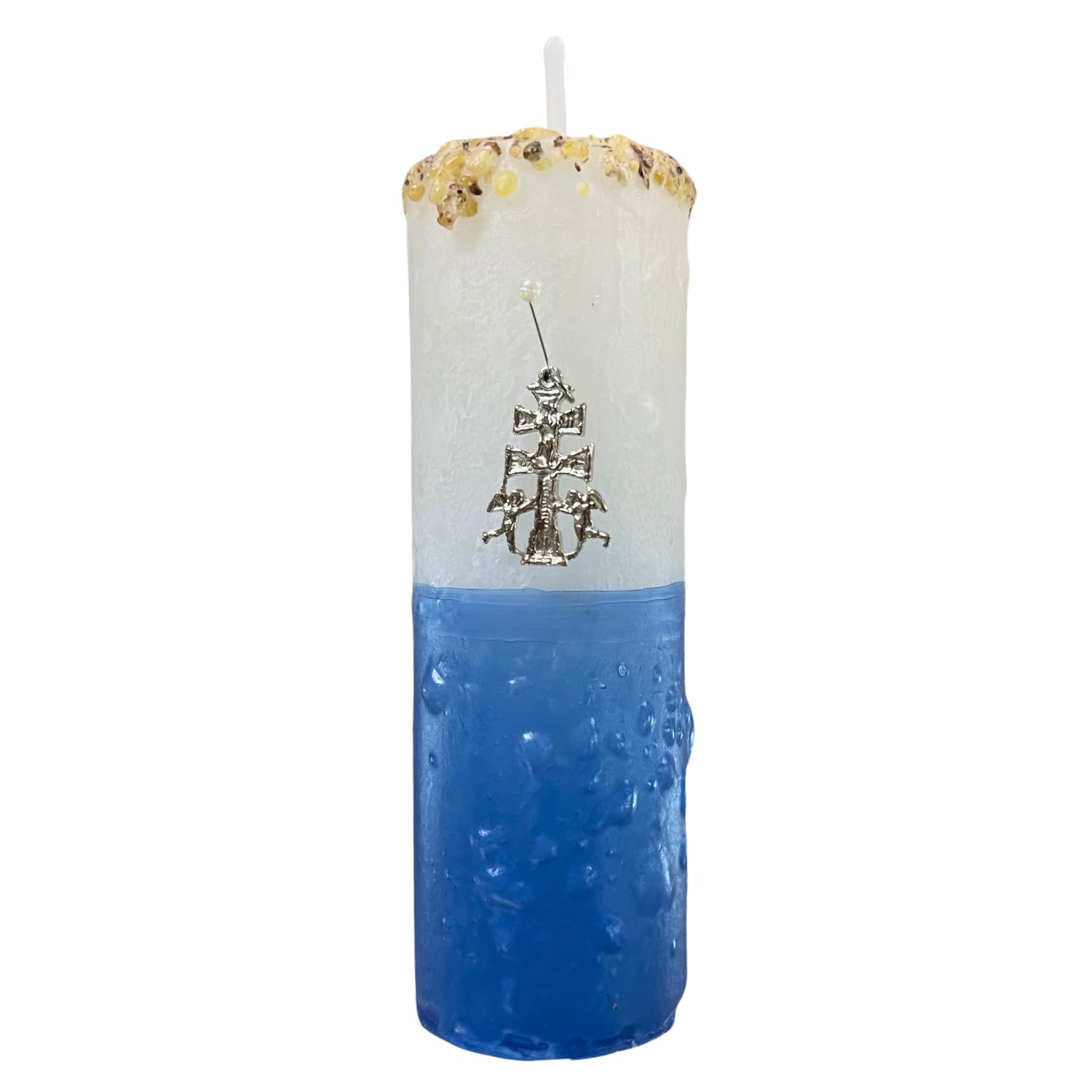 Velón de Cruz de Caravaca para Protección y Defensa | Poderoso Velón Ritualizado con Amuleto de la Cruz de Caravaca, Alfiler e Instrucciones con Oración.