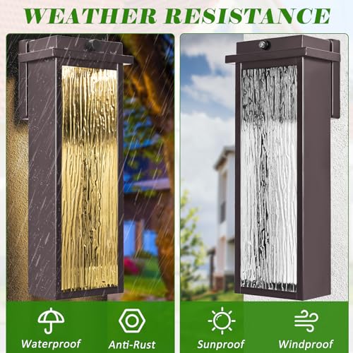Image of VenzBlomia 20 inch Extra Large Dusk to Dawn Oil Rubbed Bronze Outdoor Sconces | 2 Pack Dusk to Dawn LED Outdoor Lighting, Brown Exterior Light Fixtures with Rippled Glass, Soft Warm Glow, Modern Elegance
