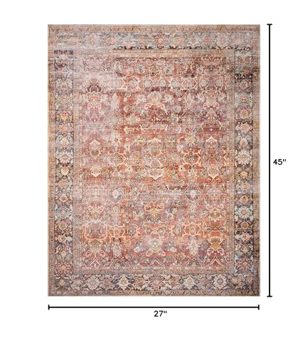 Loloi Layla Collection LAY-02 Spice/Marine 2'-3" x 3'-9" .13" Thick Accent Rug, Soft, Durable, Vintage Inspired, Distressed, Low Pile, Non-Shedding, Easy Clean, Printed, Living Room Rug