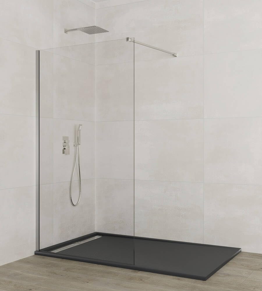IMEX - Kabina prysznicowa stała 70 cm, chrom z ramieniem mocującym, ścianka prysznicowa ze szkła antykamieniowego i profili aluminiowej o wysokości 195 cm, szkło o grubości 8 mm