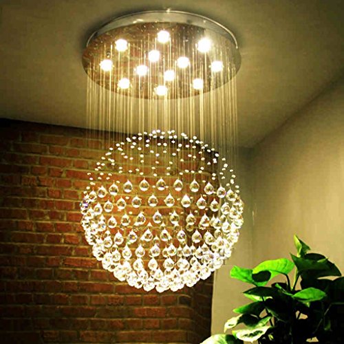 SYAXVOM Elegante lámpara de araña Redonda de Cristal - Lámpara de Escalera LED de 60 cm con iluminación Tricolor para Dormitorio y Sala de Estar. Lámpara de diseño Moderno con Forma de Bol