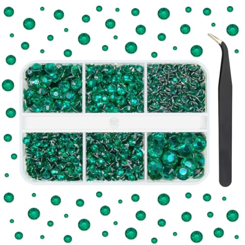 qiipii Jade Green Resin Crystal Rhinestones for Bedazzling Crafting 2mm-6mm Moss Green Flatback Gems StonesDiamonds Crystals for Nails Face Eyes Tumblers Bottles Crafts Phones Scrapbook Clothes Shoes