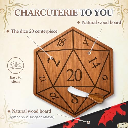 Tabla de cortar estilo D20 de madera con cuchillos miniatura 3