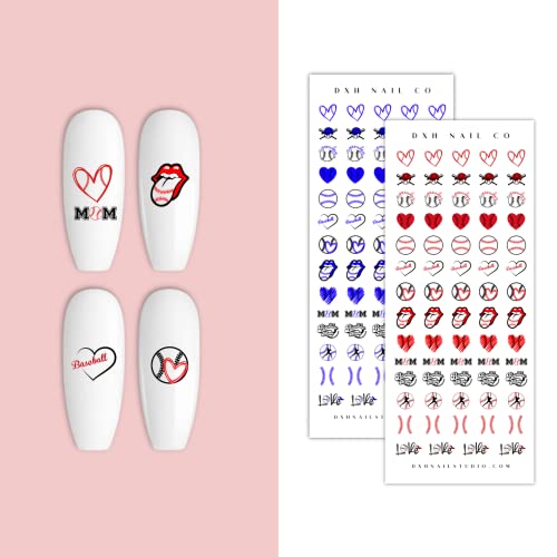 Dxh Nail Co Baseball Stitch Nail Decals Baseball Mom Softball Nail Art Water Transfer Sticker (Red) #TOP18