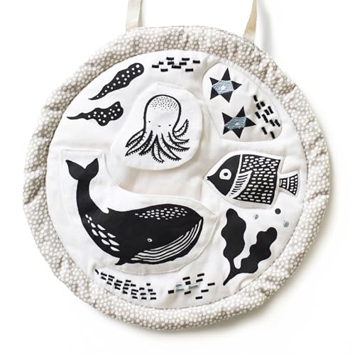 Image of Wee Gallery Ocean Activity Pad Organic Baby Play Mat with Sensory Toys, High Contrast Newborn Essentials Soft Tummy Time Mat for Babies 0-12 Months, Visual and Motor Skill Development Toy