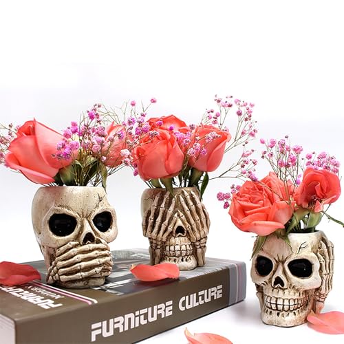 Pot de fleurs tête de mort résine : fixez votre déco de table - 4