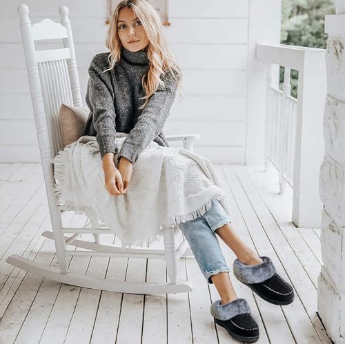 VONMAY Women's Bootie Slippers Suede Moccasin Boots Fuzzy Plush Faux Fur House Shoes Winter Warm Memory Foam Non-slip Indoor Outdoor2