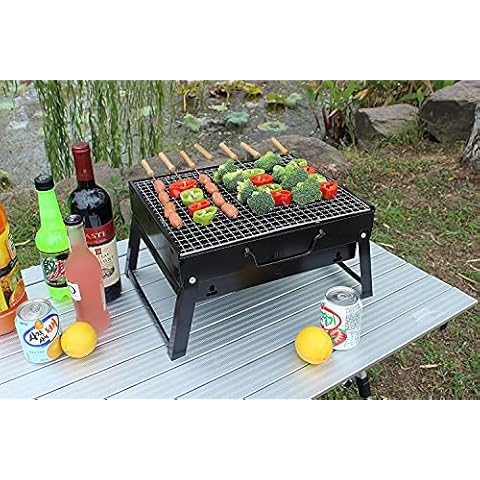 BBQ Grill, Charcoal Barbecue Grill, Fire Pit, Folding, Portable Grill, for Outdoor Cooking Camping Hiking, Picnics Trips (Large 45x29x24 cm) Cover