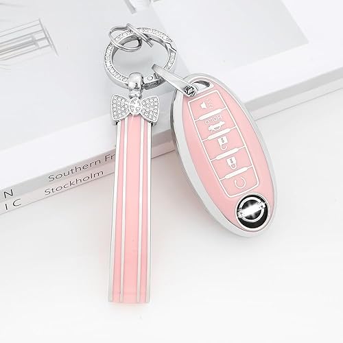 Miniatura 7 de PIFOOG Funda para llavero para Nissan de 5 botones rosa, funda protectora de llavero brillante para Altima Sentra, Rogue Pathfinder, Murano, Armada,