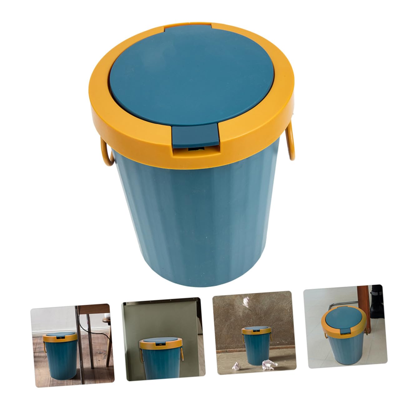 Healifty Blue Large Plastic Trash Can with Lid, Kitchen Wastebasket and Bathroom Garbage Bucket for Home, Office, Bedroom Storage and Organization
