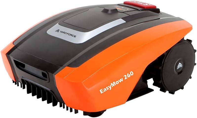 – Yard Force EasyMow 260B Robotic Lawnmower with additional protection with built-in sensors: lift, obstacle, turnover, Tilt for lawns, Orange, 260 m²