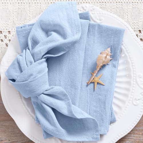 Image of MLMC 4 Pack Blue Cloth Napkins Rustic Washable Cotton Linen Napkins Set of 4 17 inchx17 inch Reusable Dinner Napkins Cloth for Wedding Baby Shower Party Gathering Everyday Use