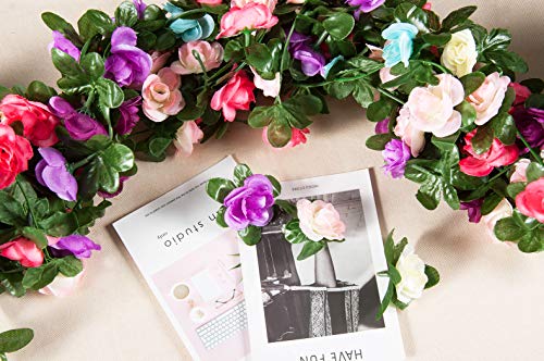 Miracliy 8 pcs 66 FT Flower Garland Fake Rose Vine Artificial Flower Hanging Rose Ivy Home Hotel Office Wedding Party Garden Craft Art Décor (Pink+Purple) - Thumbnail 7