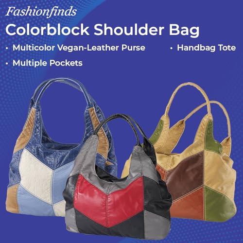 Colorblock Shoulder Bag, Hobo Purse, 3 Zippered Compartments, Lined Interior2