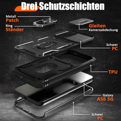 Giyer Panzerhülle für Samsung Galaxy A56 5G Hülle mit Schutzfolie, Handyhülle A56 5G Case mit Kameraschutz 360° Metall Ring Ständer… – Ansicht 4