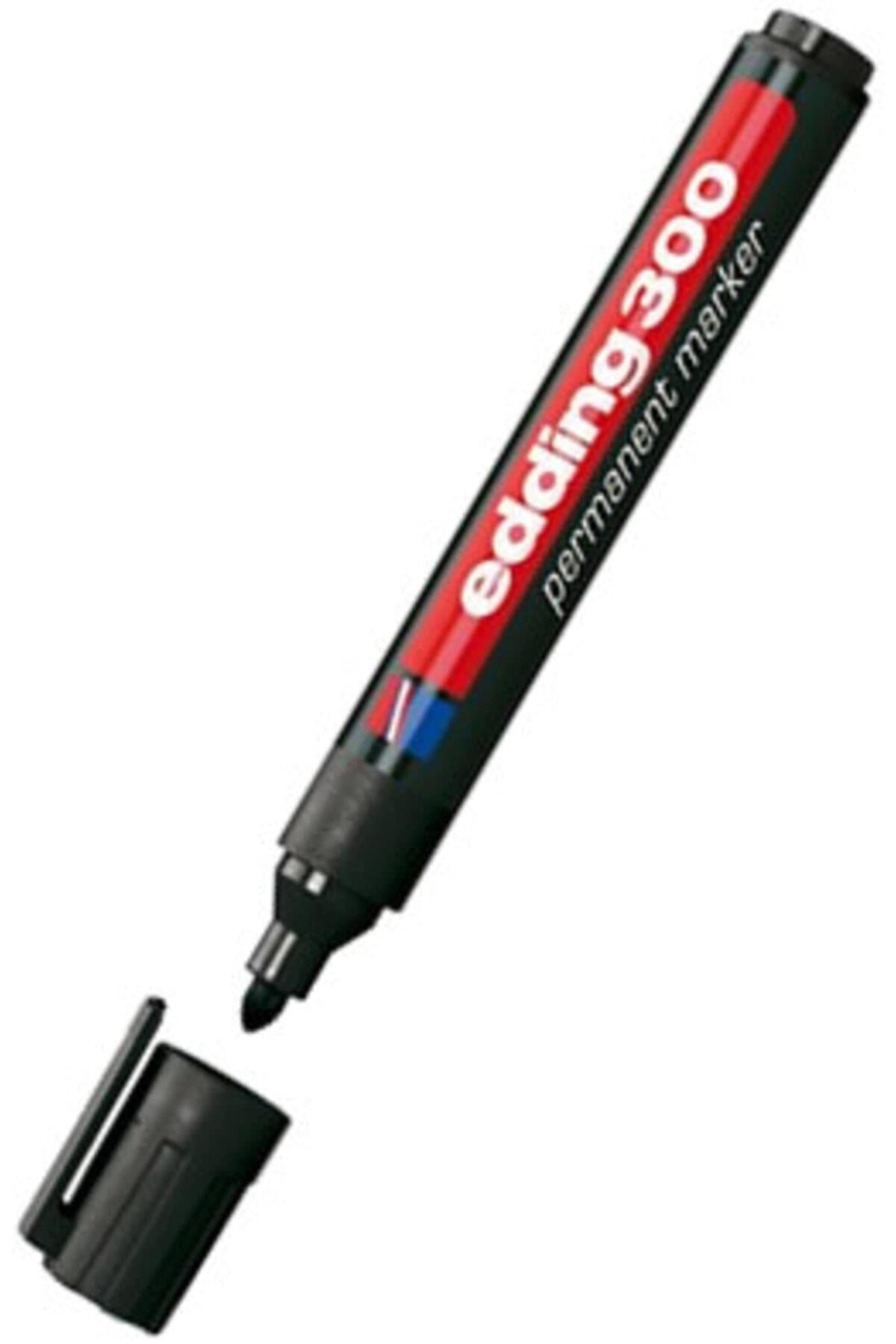 Edding – Juego de 6 rotuladores Edding 300 permanentes, cuerpo de plástico, punta redonda, color negro