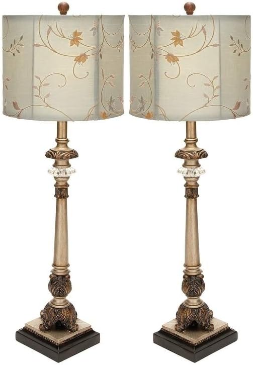 Unknown1 Set of 2 Traditional White and Gold Buffet Lamps Rustic