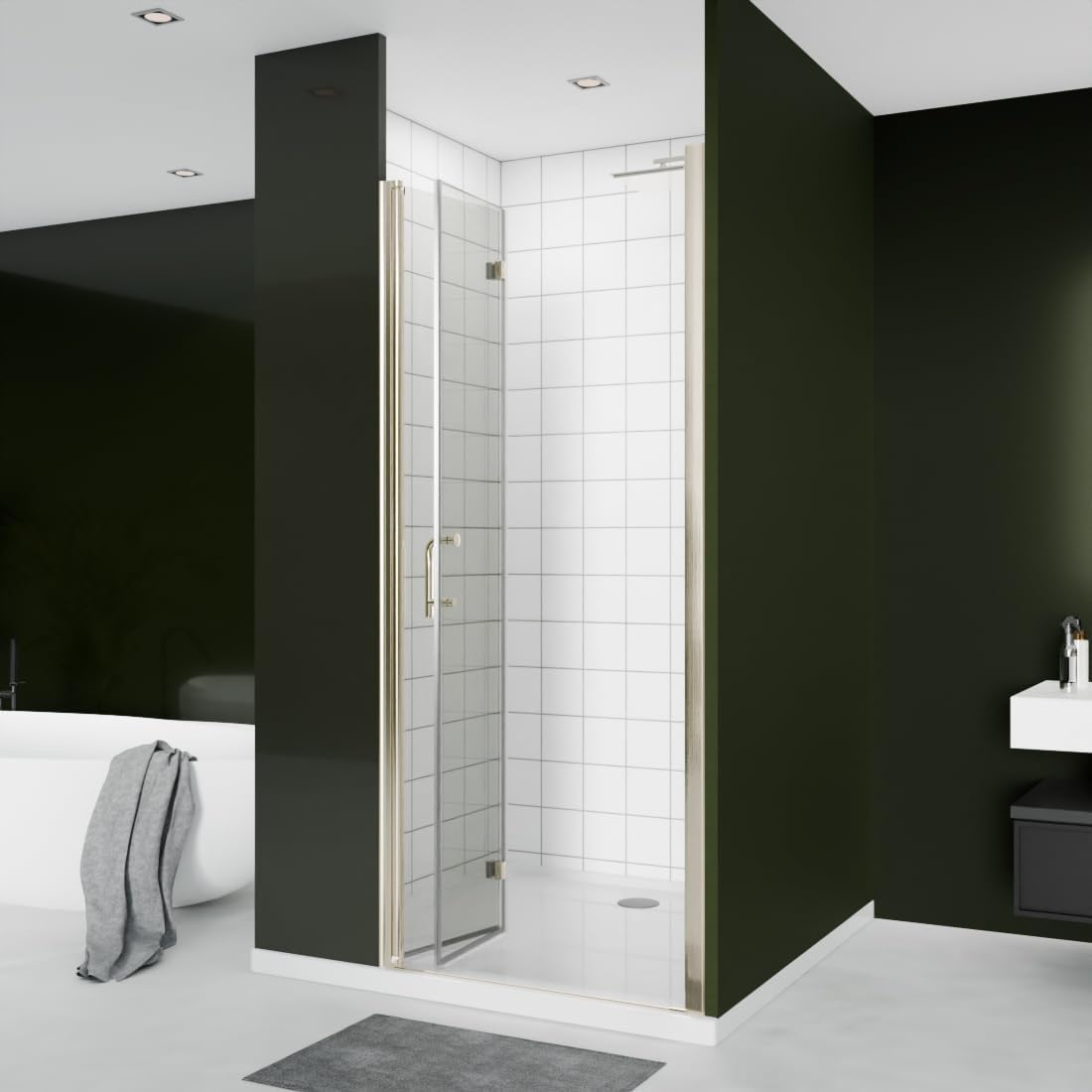 ComfyStyle Bifold Shower Door partially open.