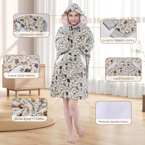 NORD ECO Oversized Sherpa Wearable Blanket Hoodie—Adult, Grey Cat — view 2