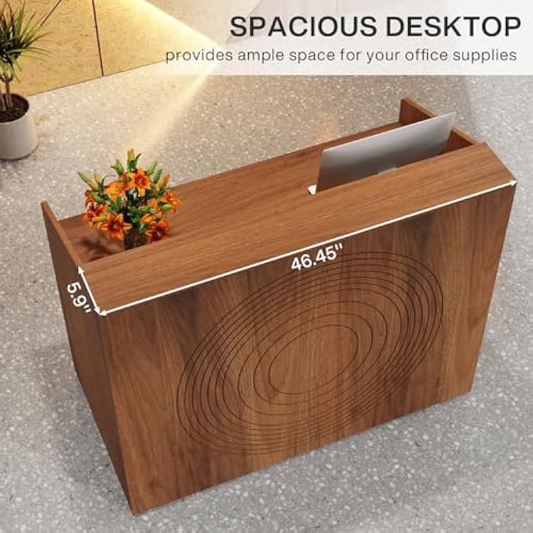 Tribesigns Reception Desk with Counter, Modern Front Desk Reception Room Table with Cable Grommet, 47 inch Retail Counter for Checkout, Lobby, Beauty Salon, Home Office Desk, Walnut