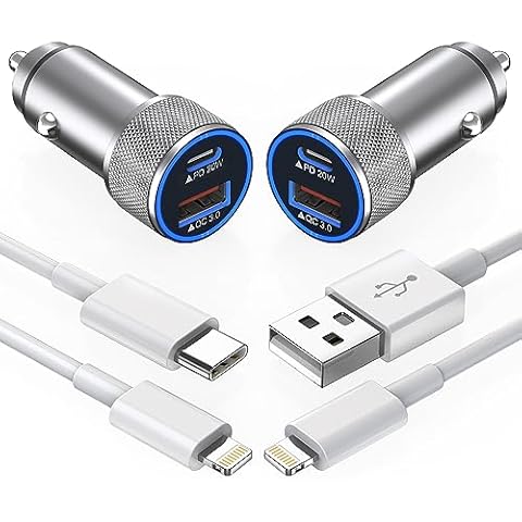 Apple iPhone Car Charger,【2Pack】Dual Port USB C+QC3.0[Apple MFi Certified]Super Fast Charging Cigarette Lighter Car iPhone Charger Adapter Quick Charging Lightning Cable for iPhone 14 13 Pro Max 12 11 Cover