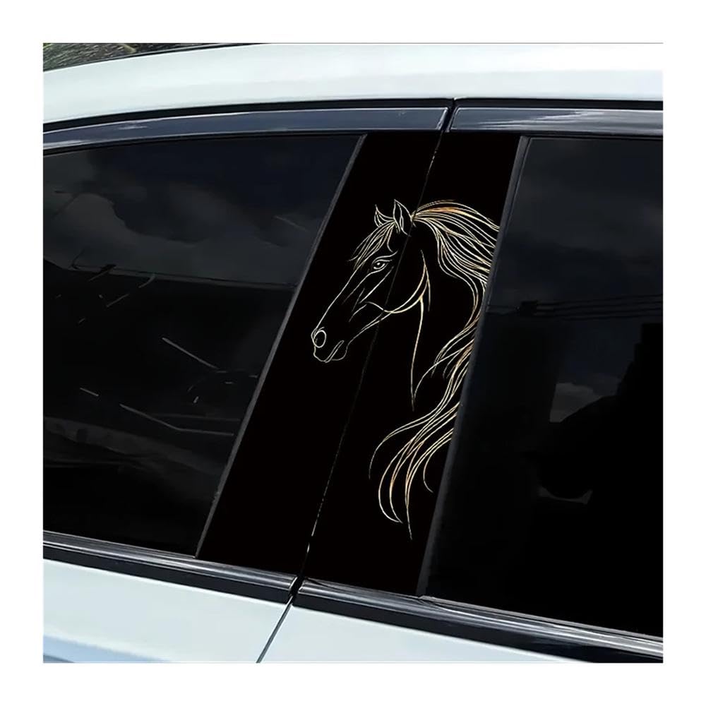 Car Parts 2 Pieces of Car Door Pillar Decoration Sticker Golden Horse Head Line Drawing Vinyl Protective Film