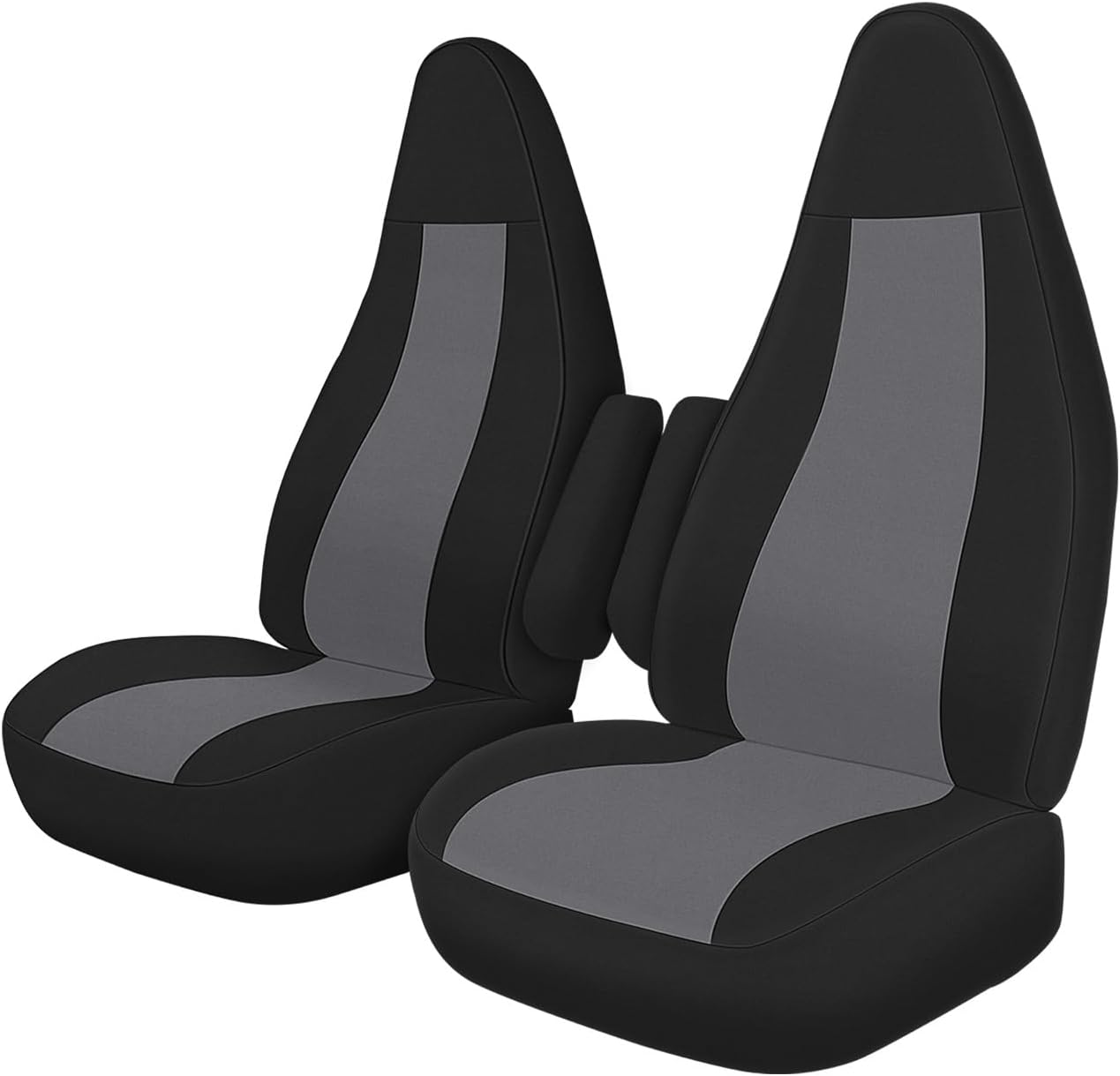 Seat Cover Compatible with 1996-2009 Chevy Express & GMC Savanna, Front Captain Chairs with Molded Headrests & Inside Armrest, Black and Charcoal
