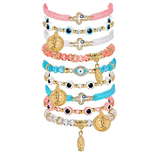 9 Pieces Evil Eye Bracelets Evil Eye Jewelry Hamsa Bracelet Mexican Bracelets Protection Bracelet Mal De Ojo Bracelets Adjustable Protection Bracelets for Women Girls