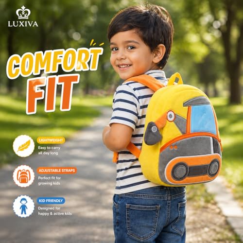 Image of Cartoon Plush Kids School Bag 2-6 Years | Soft Toy Backpack for Boys & Girls | Toddler Nursery Preschool Bag | Lightweight Adjustable Straps