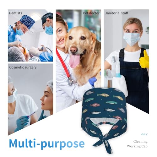 Image of Working Cap Scrub Cap with Sweatband Adjustable Unisex Women Tie Back Hat Nurse Surgical Caps