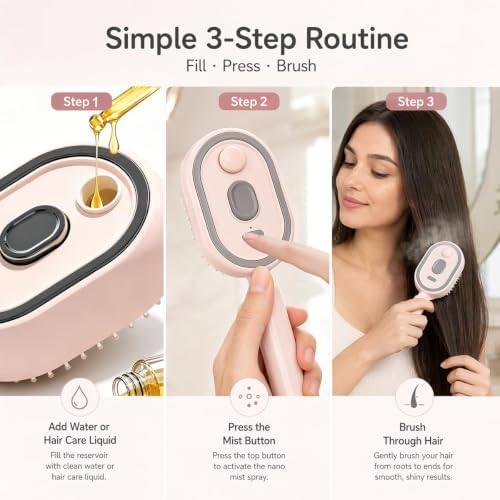 2026 Upgraded Electric Spray air Cushion Massage Comb, Anti-Static & Detangling,Retractable Massage Steam Brush for Frizzy Hair & Scalp Care,Women Men (Pink) - 5