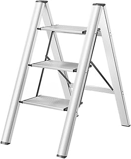 IOFEER Scaffolding Folding Step Stool Anti-Slip Wide Pedal Aluminum Alloy Step Ladder Storage Shelf Flower Pot Stand (Color : Silver)