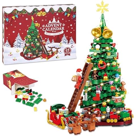 Advent Calendar 2024 Christmas Tree Building Blocks Set Santa Climbing Ladder Sleigh Reindeer 24 Days 1011 Pieces Christmas Countdown Calendar Toy for Kids Teens Adult Ages 10+ Cover
