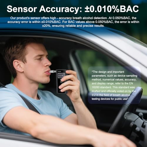 Image of Homealexa Breathalyzer for Alcohol, Portable Alcohol Tester with Digital BAC Display, High Accuracy Sensor, 3-5s Fast Test, Personal Breathalyzer with 10 Mouthpieces for Home Party Use