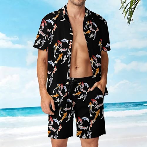 Camisa y pantalones cortos de playa de peces japoneses para vacaciones de verano 4