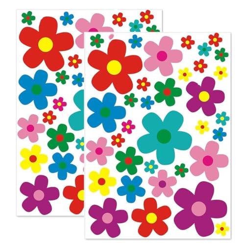 NOPKESV 2 Pièces Adhésifs Auto Hippie,Multi-Taille Décoratif Auto-adhésif Coloré Fleur Graffiti pour Chambre Garderie Fenêtre Maison Stickers Muraux Moto Vélo...