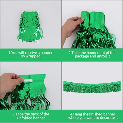 Image of BEISHIDA 3 Pack Green Wavy Foil Fringe Garland 30ft Tinsel Wall Decor