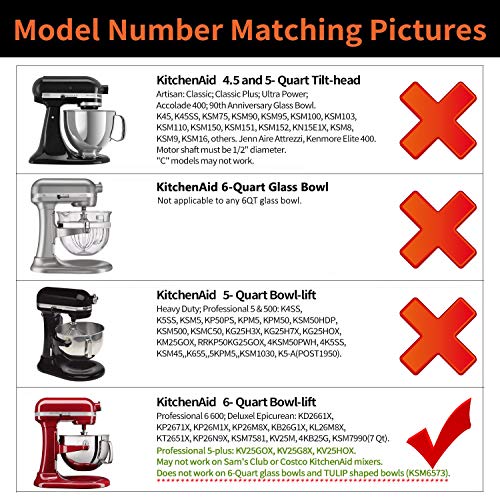 6 Quart Flex Edge Beater for KitchenAid Bowl-lift Stand Mixer, Metal Flat Beater with Flexible Silicone Edges Bowl Scraper, 6QT Mixers Paddle Replacement for KitchenAid Mixer Accessories/Attachments