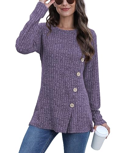 Image of JomeDesign Long Sleeve Shirts for Women Crew Neck Lightweight Sweater Loose Casual Tunic Tops
