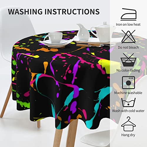 Rqzwdq Glow In Dark Splatter Neon Pattern Tablecloths Round Table Cloth Circular Table Cover 60 Inches Polyester Fabric Tabletop Holiday Decor For Dining Picnic Party #TOP4