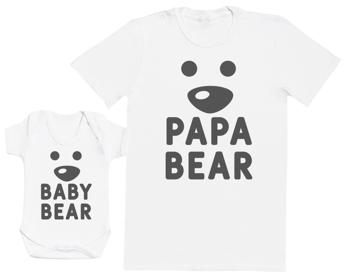 The Gift Project Papa Bear & Baby Bear Face - Dad T-Shirt & Baby Bodysuit - Matching Set - Baby | 0-3M, White