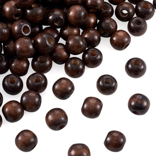 Cheriswelry 300 cuentas de madera natural de 10 mm – Bola redonda teñida marrón espaciador de madera para hacer joyas y manualidades – Agujero: 3 mm