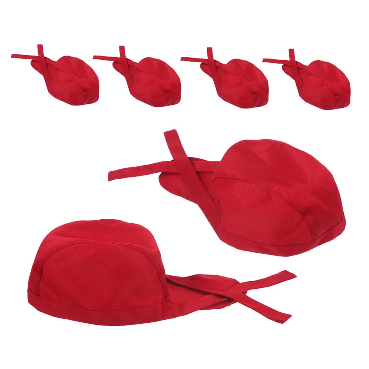 OKUMEYR 6pcs Adjustable Chef Caps Comfortable Serving Hats for Men Women Classic Design Uniform Headwear for Restaurants Catering Food Service Red
